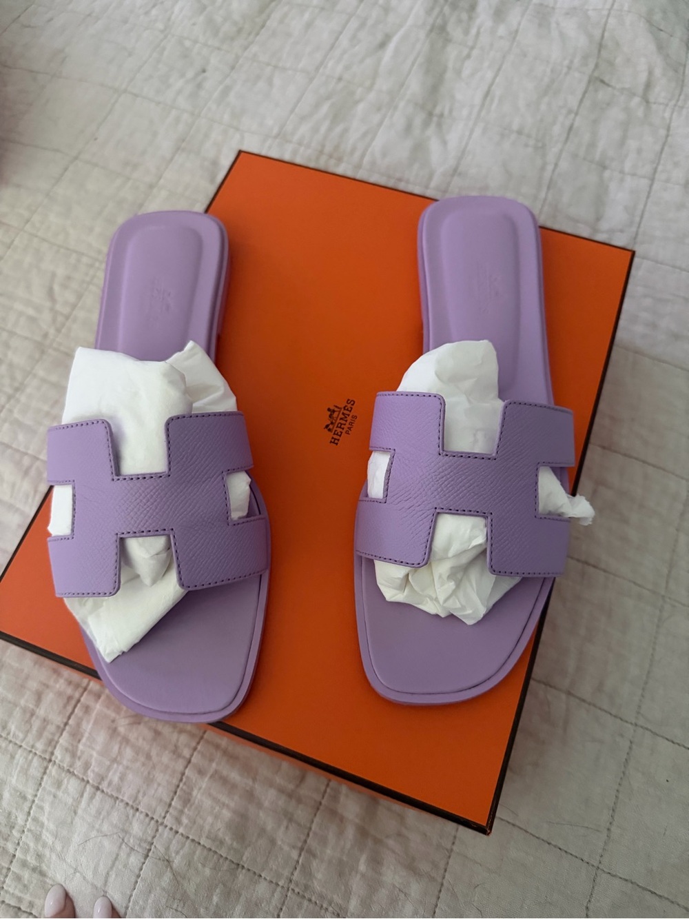 Hermes violet amethyst Oran Slide Sandals size 38.5